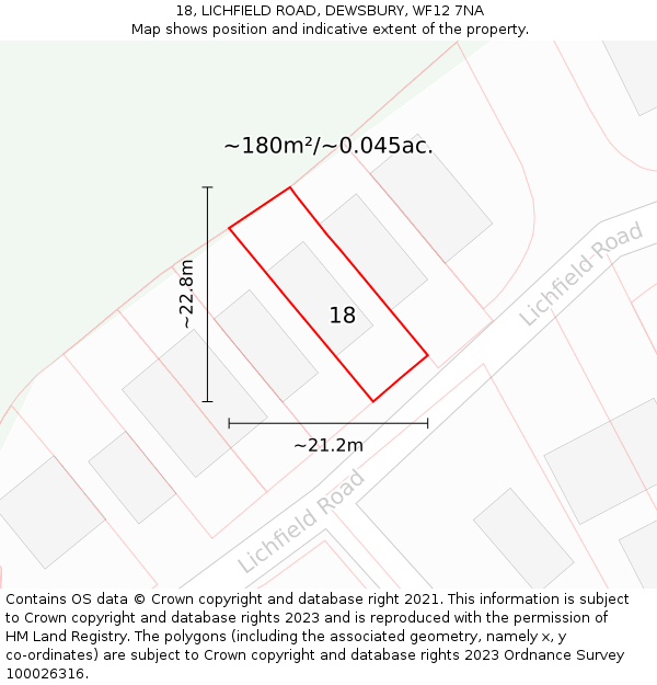18, LICHFIELD ROAD, DEWSBURY, WF12 7NA: Plot and title map