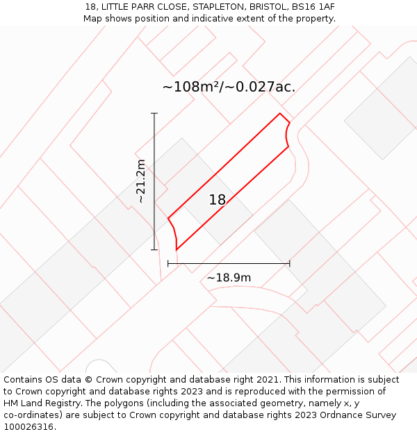 18, LITTLE PARR CLOSE, STAPLETON, BRISTOL, BS16 1AF: Plot and title map