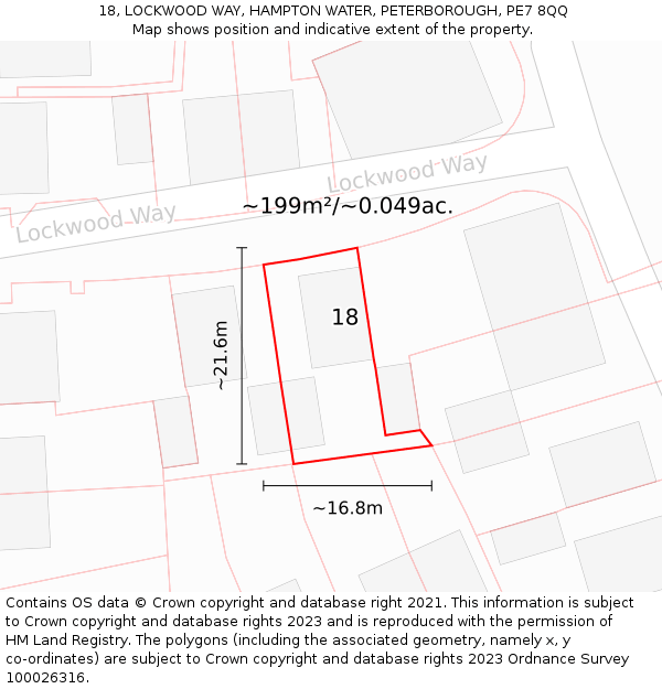 18, LOCKWOOD WAY, HAMPTON WATER, PETERBOROUGH, PE7 8QQ: Plot and title map