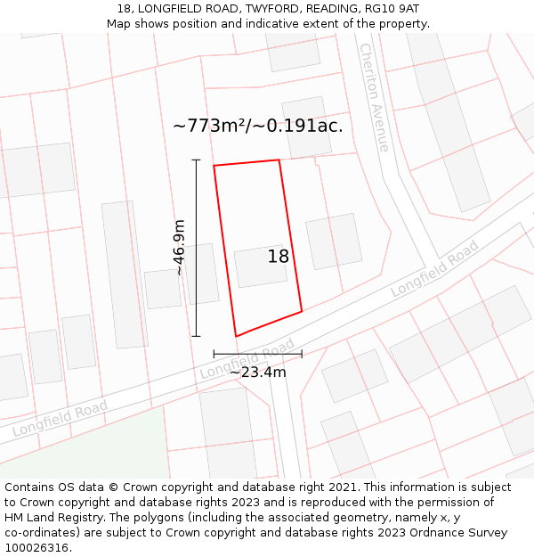 18, LONGFIELD ROAD, TWYFORD, READING, RG10 9AT: Plot and title map