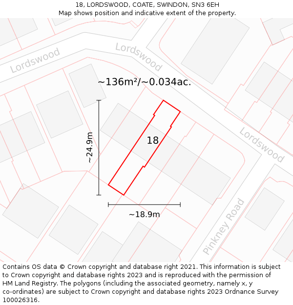 18, LORDSWOOD, COATE, SWINDON, SN3 6EH: Plot and title map