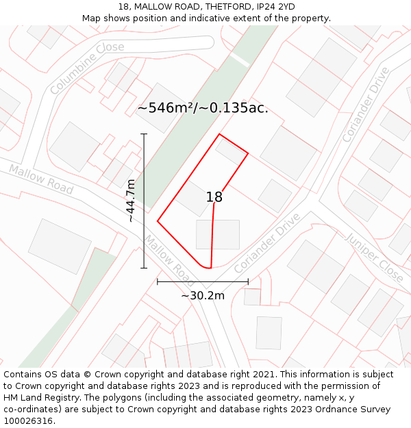 18, MALLOW ROAD, THETFORD, IP24 2YD: Plot and title map