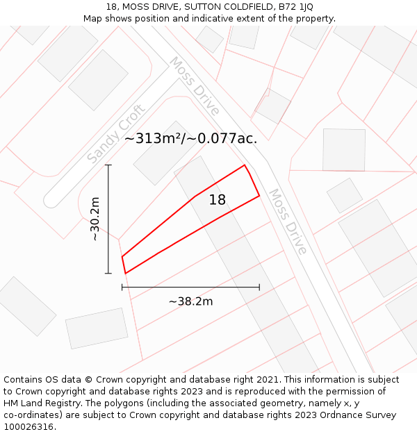 18, MOSS DRIVE, SUTTON COLDFIELD, B72 1JQ: Plot and title map