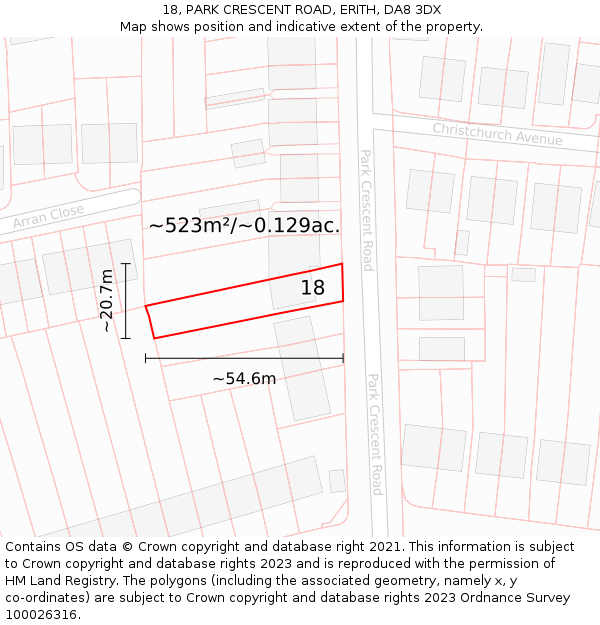 18, PARK CRESCENT ROAD, ERITH, DA8 3DX: Plot and title map