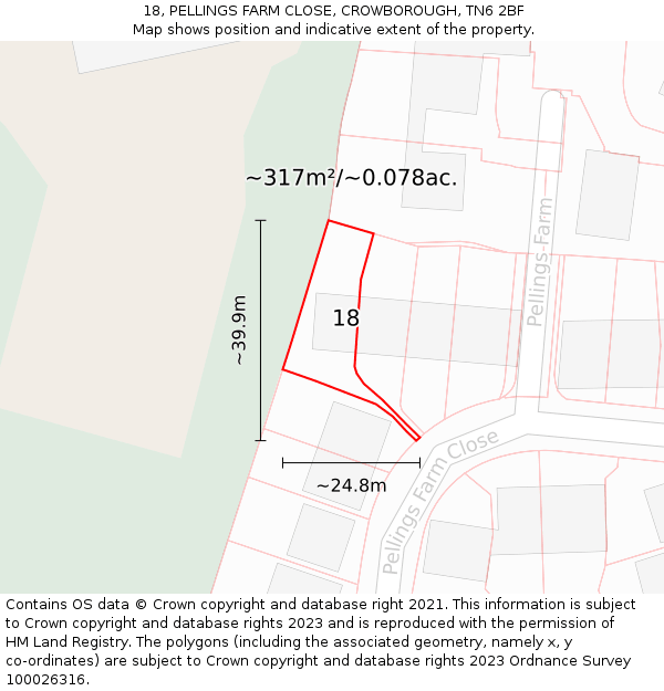 18, PELLINGS FARM CLOSE, CROWBOROUGH, TN6 2BF: Plot and title map