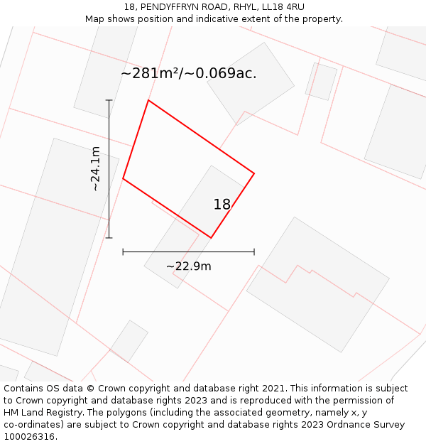 18, PENDYFFRYN ROAD, RHYL, LL18 4RU: Plot and title map
