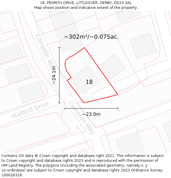 18, PENRITH DRIVE, LITTLEOVER, DERBY, DE23 3AL: Plot and title map