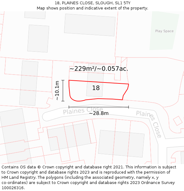 18, PLAINES CLOSE, SLOUGH, SL1 5TY: Plot and title map