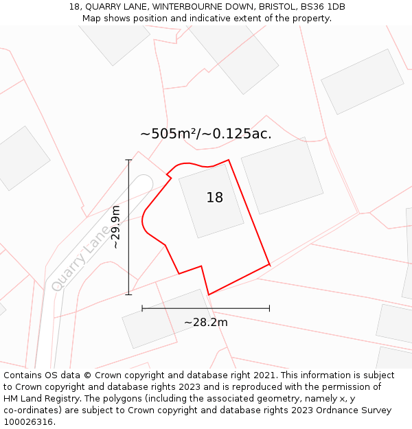 18, QUARRY LANE, WINTERBOURNE DOWN, BRISTOL, BS36 1DB: Plot and title map