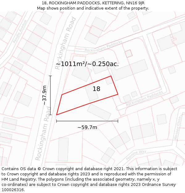 18, ROCKINGHAM PADDOCKS, KETTERING, NN16 9JR: Plot and title map