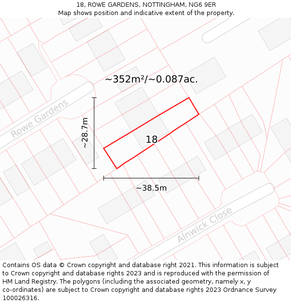 18, ROWE GARDENS, NOTTINGHAM, NG6 9ER: Plot and title map