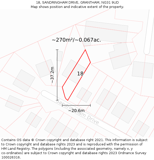 18, SANDRINGHAM DRIVE, GRANTHAM, NG31 9UD: Plot and title map