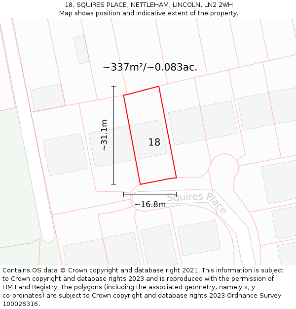 18, SQUIRES PLACE, NETTLEHAM, LINCOLN, LN2 2WH: Plot and title map