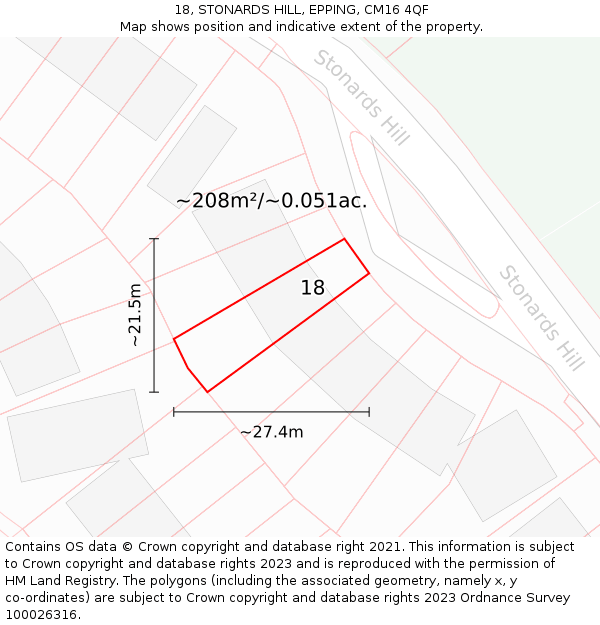 18, STONARDS HILL, EPPING, CM16 4QF: Plot and title map