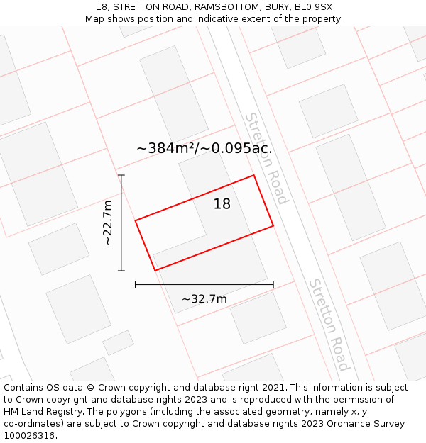 18, STRETTON ROAD, RAMSBOTTOM, BURY, BL0 9SX: Plot and title map