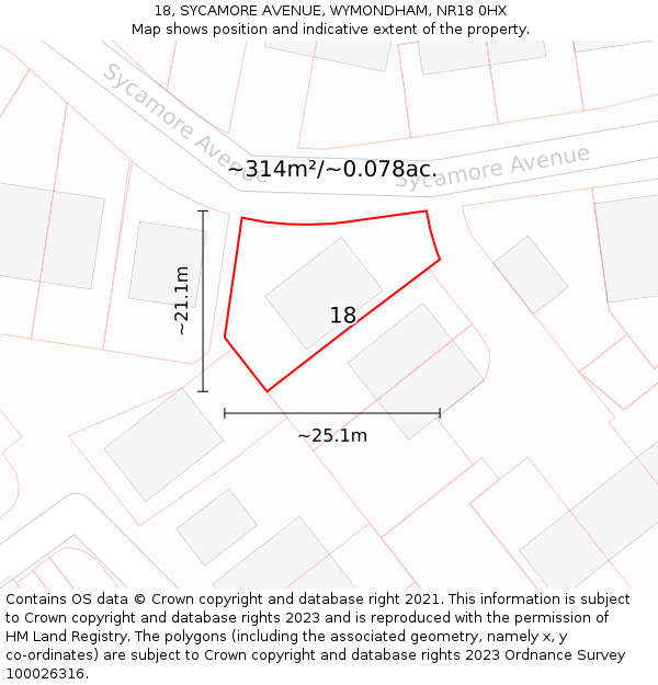18, SYCAMORE AVENUE, WYMONDHAM, NR18 0HX: Plot and title map