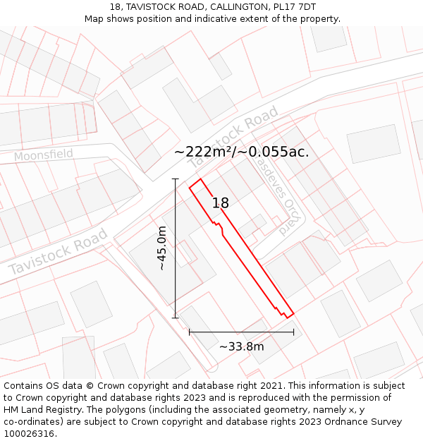 18, TAVISTOCK ROAD, CALLINGTON, PL17 7DT: Plot and title map