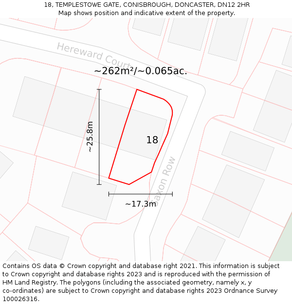 18, TEMPLESTOWE GATE, CONISBROUGH, DONCASTER, DN12 2HR: Plot and title map