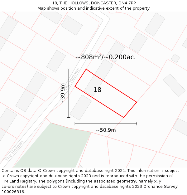 18, THE HOLLOWS, DONCASTER, DN4 7PP: Plot and title map
