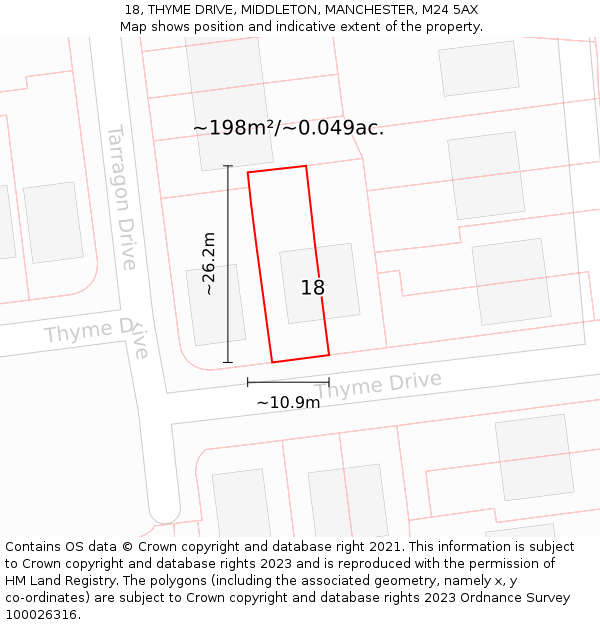 18, THYME DRIVE, MIDDLETON, MANCHESTER, M24 5AX: Plot and title map