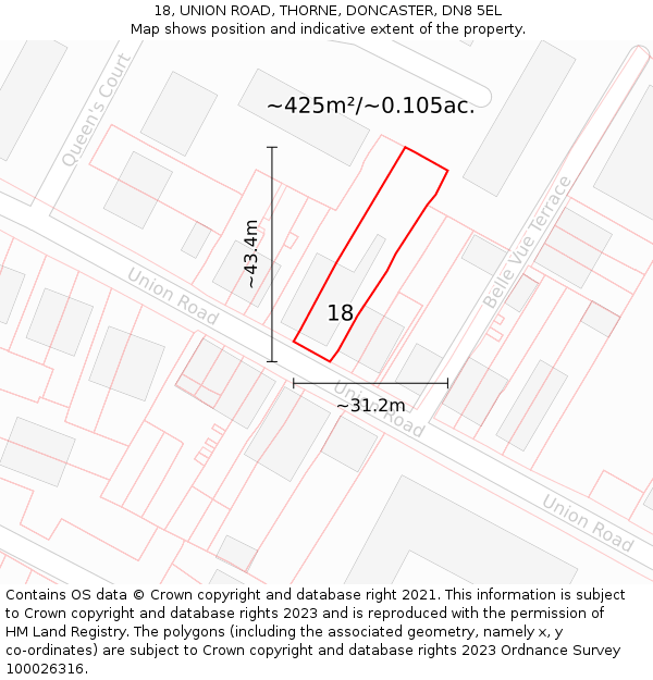 18, UNION ROAD, THORNE, DONCASTER, DN8 5EL: Plot and title map