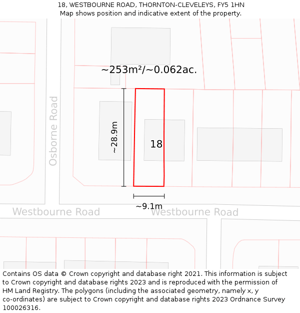 18, WESTBOURNE ROAD, THORNTON-CLEVELEYS, FY5 1HN: Plot and title map