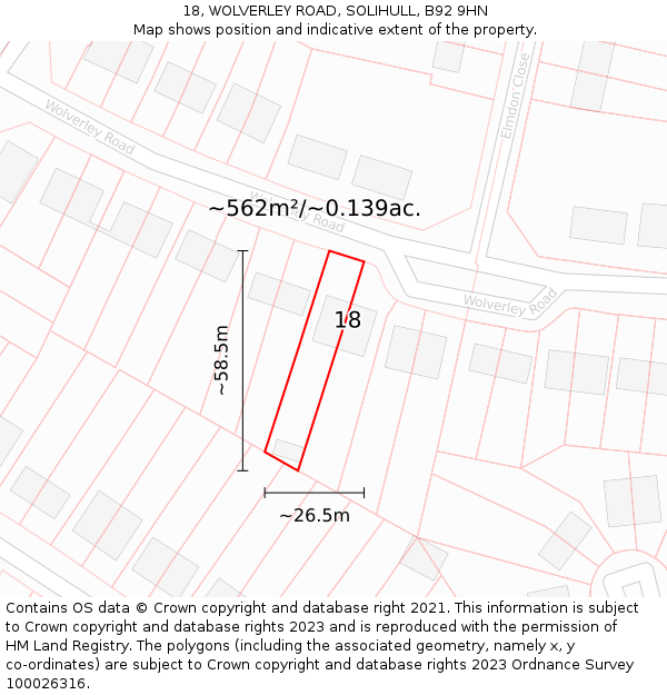 18, WOLVERLEY ROAD, SOLIHULL, B92 9HN: Plot and title map