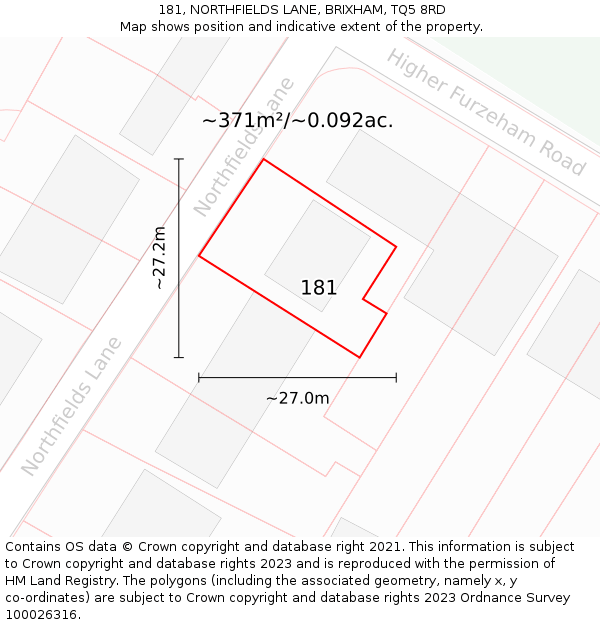 181, NORTHFIELDS LANE, BRIXHAM, TQ5 8RD: Plot and title map