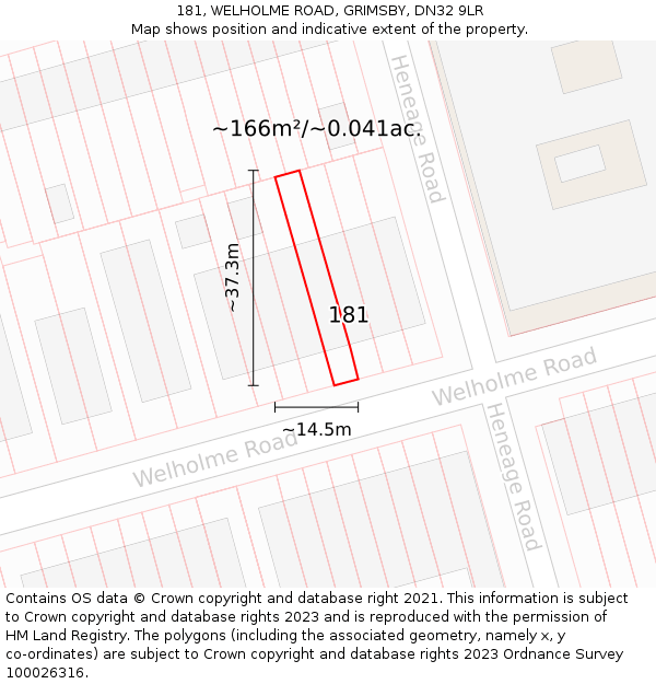 181, WELHOLME ROAD, GRIMSBY, DN32 9LR: Plot and title map