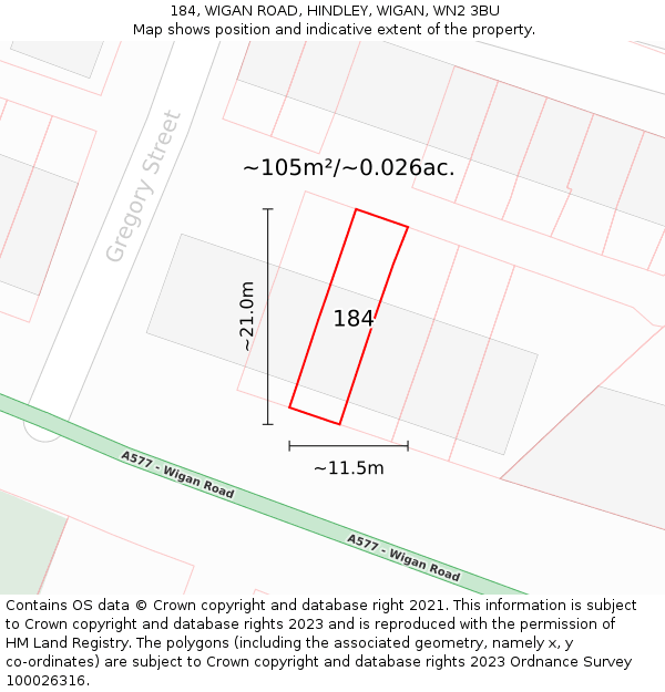 184, WIGAN ROAD, HINDLEY, WIGAN, WN2 3BU: Plot and title map