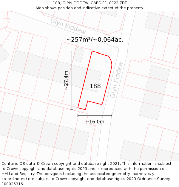 188, GLYN EIDDEW, CARDIFF, CF23 7BT: Plot and title map