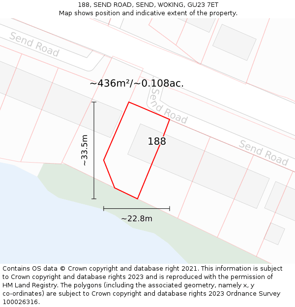 188, SEND ROAD, SEND, WOKING, GU23 7ET: Plot and title map