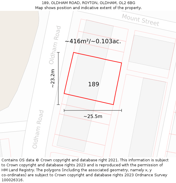 189, OLDHAM ROAD, ROYTON, OLDHAM, OL2 6BG: Plot and title map