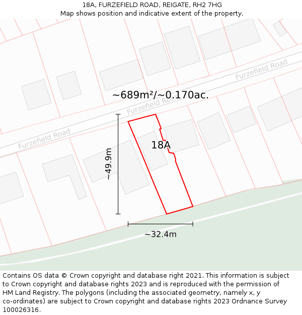 18A, FURZEFIELD ROAD, REIGATE, RH2 7HG: Plot and title map
