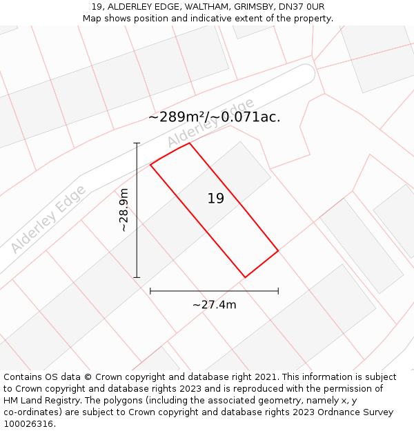 19, ALDERLEY EDGE, WALTHAM, GRIMSBY, DN37 0UR: Plot and title map