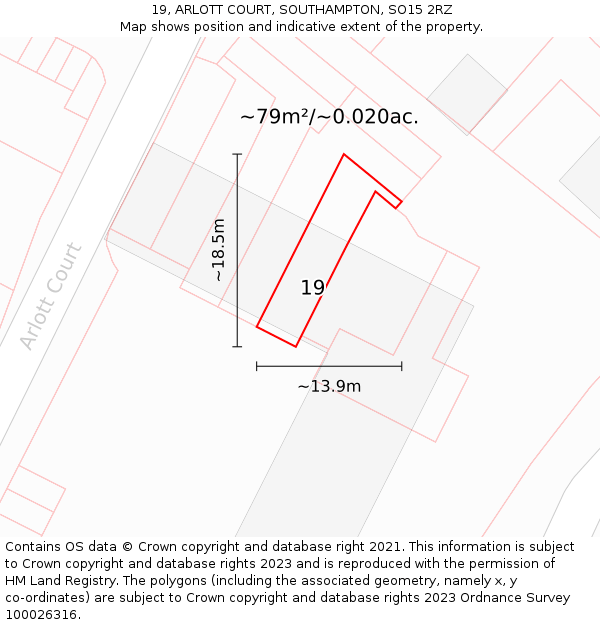 19, ARLOTT COURT, SOUTHAMPTON, SO15 2RZ: Plot and title map