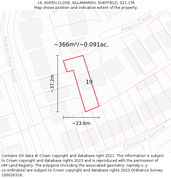 19, ASPEN CLOSE, KILLAMARSH, SHEFFIELD, S21 1TA: Plot and title map