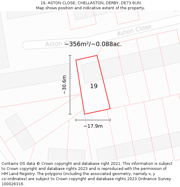 19, ASTON CLOSE, CHELLASTON, DERBY, DE73 6UN: Plot and title map