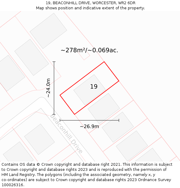19, BEACONHILL DRIVE, WORCESTER, WR2 6DR: Plot and title map