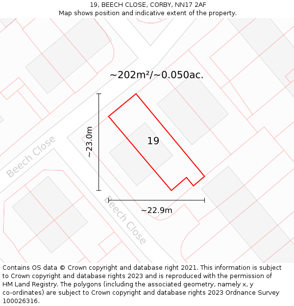 19, BEECH CLOSE, CORBY, NN17 2AF: Plot and title map