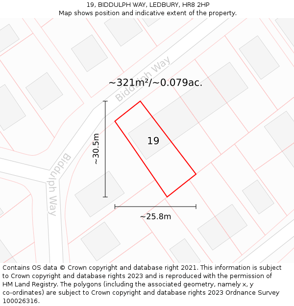 19, BIDDULPH WAY, LEDBURY, HR8 2HP: Plot and title map