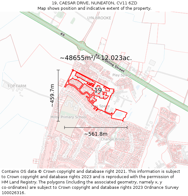 19, CAESAR DRIVE, NUNEATON, CV11 6ZD: Plot and title map