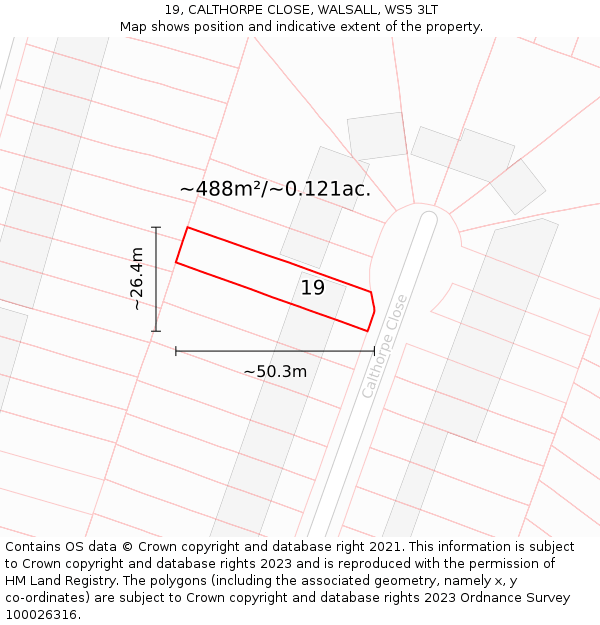 19, CALTHORPE CLOSE, WALSALL, WS5 3LT: Plot and title map