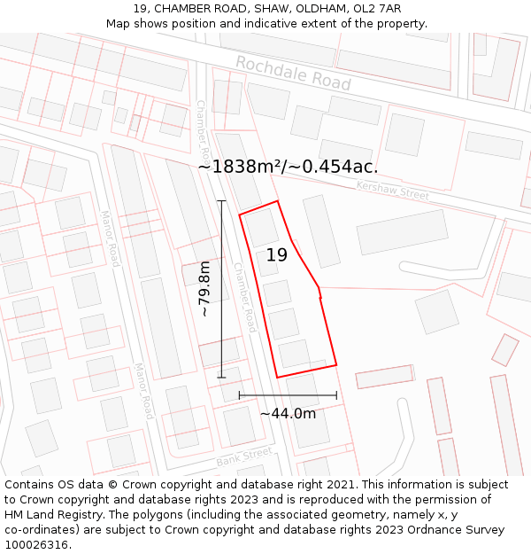 19, CHAMBER ROAD, SHAW, OLDHAM, OL2 7AR: Plot and title map