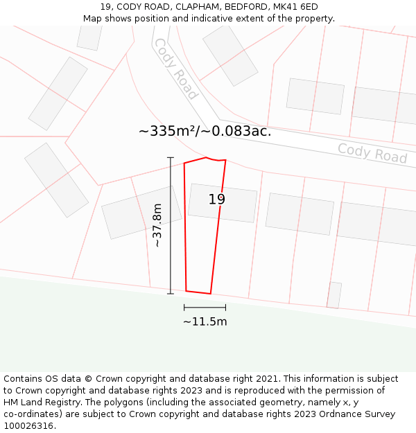 19, CODY ROAD, CLAPHAM, BEDFORD, MK41 6ED: Plot and title map