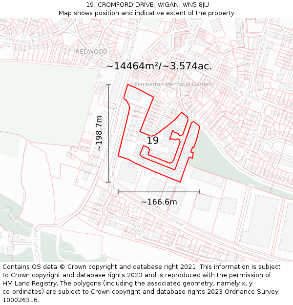 19, CROMFORD DRIVE, WIGAN, WN5 8JU: Plot and title map