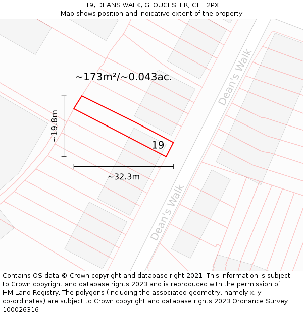 19, DEANS WALK, GLOUCESTER, GL1 2PX: Plot and title map