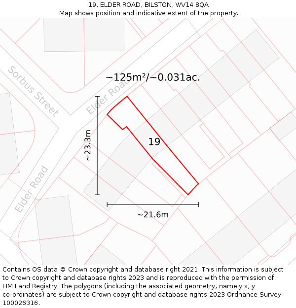19, ELDER ROAD, BILSTON, WV14 8QA: Plot and title map