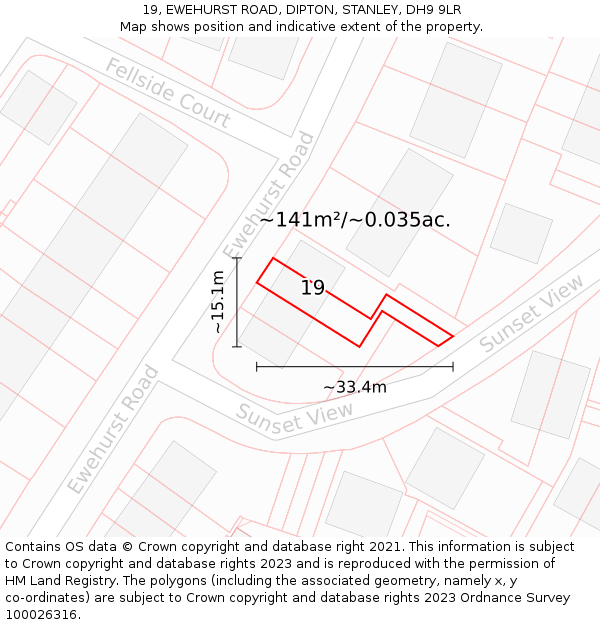 19, EWEHURST ROAD, DIPTON, STANLEY, DH9 9LR: Plot and title map