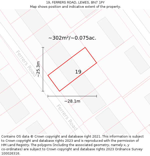19, FERRERS ROAD, LEWES, BN7 1PY: Plot and title map